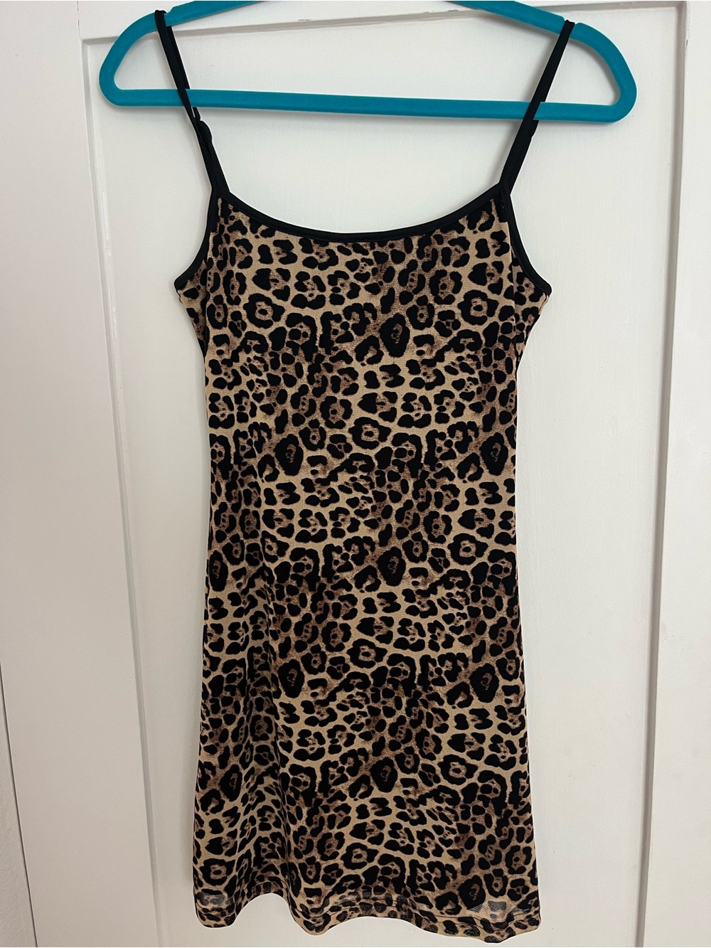 Leopard Print Mini Slip Dress in Tan and Black